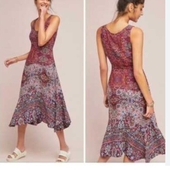 MAEVE Anthropologie Violette Mixed Print Dress Hanky Hem Sleeveless Dress size 6 - Picture 1 of 8